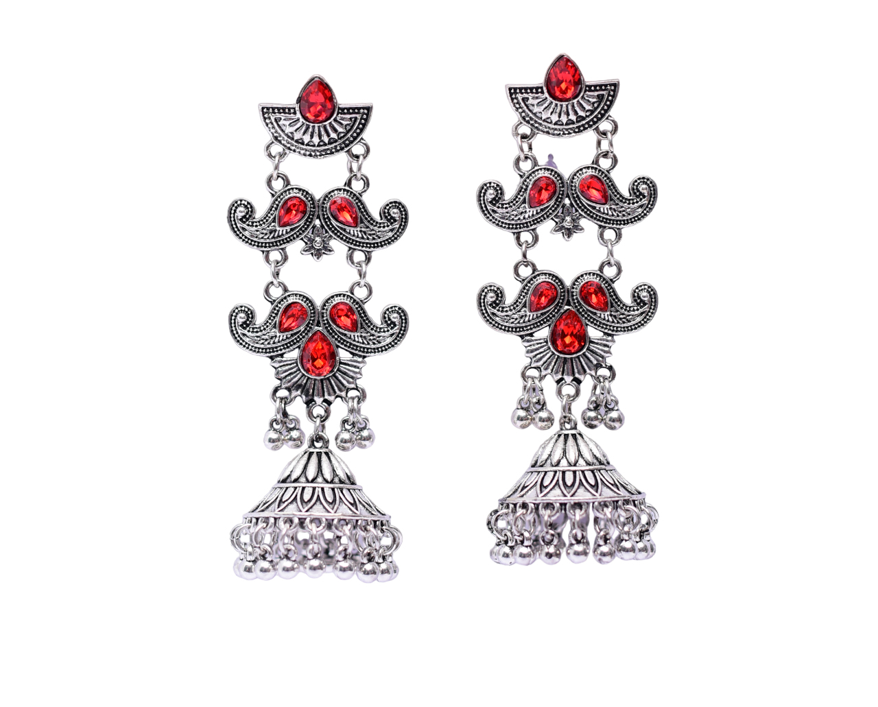 Namokriti Antique Silver Oxidized Earrings with Stones – Perfect for Festive & Party Wear